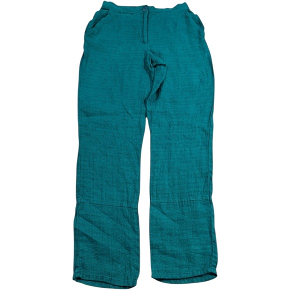 Flax Linen Pants Teal Green Casual Trousers Womens Size P Petite - Picture 1 of 8